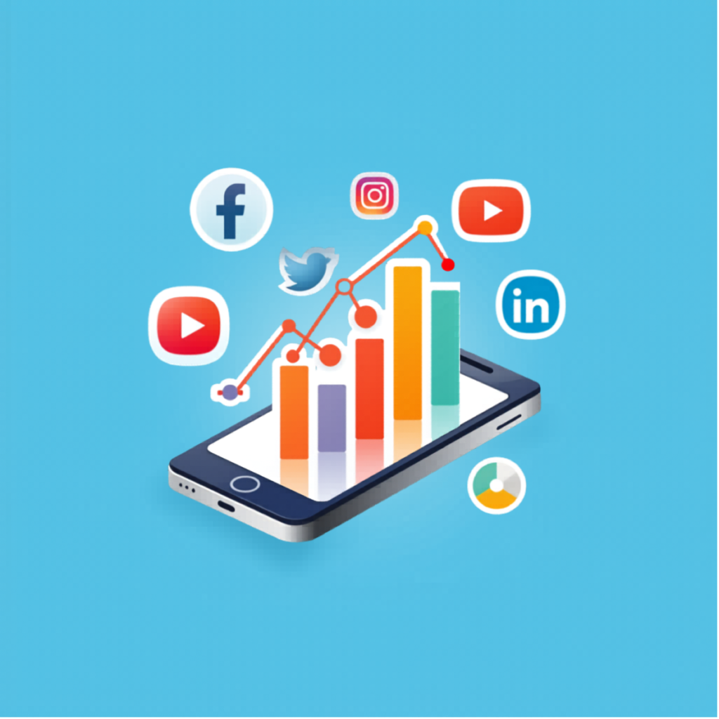 smartphone with floating social media icons